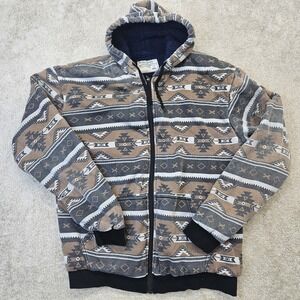 Big Ball Sports Aztec Sherpa Hoodie Jacket Men XXL Southwestern Full Zip Fleece